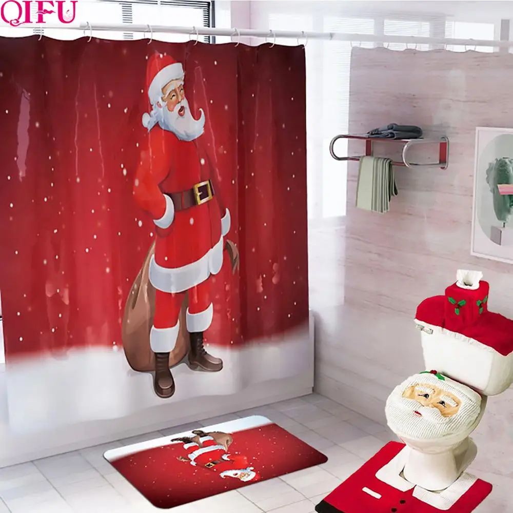 Christmas Santa Claus Bathroom Curtain Merry Christmas Decor for Home Christmas 2019 Ornaments Navidad Xmas Gifts New Year 2020