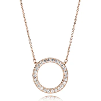 

925 Sterling Silver Necklace Rose Gold Accented Circular Hearts Of Collier Necklace For Women Wedding Gift Fine Fine Jewelry