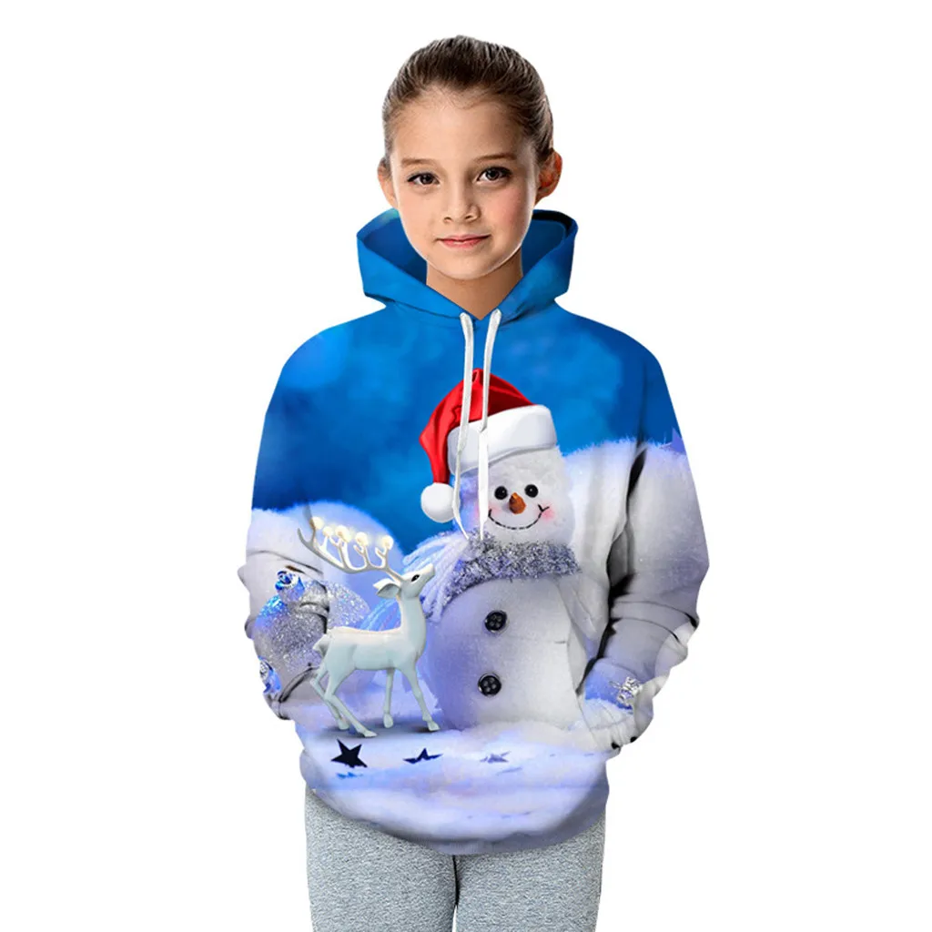 Christmas Kids Hoodies 3D Snowman Print Sweatshirt Children Winter Xmas Hooded Warm Jacket Teen Boys Girls Jacket