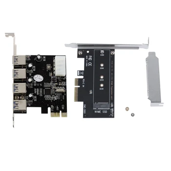 

USB 3.0 PCI-E PCIE 4 PORTS Expansion Card Adapter & PCI-Express PCI-E 3.0 X4 to M.2 NGFF M Key Slot Converter Adapter