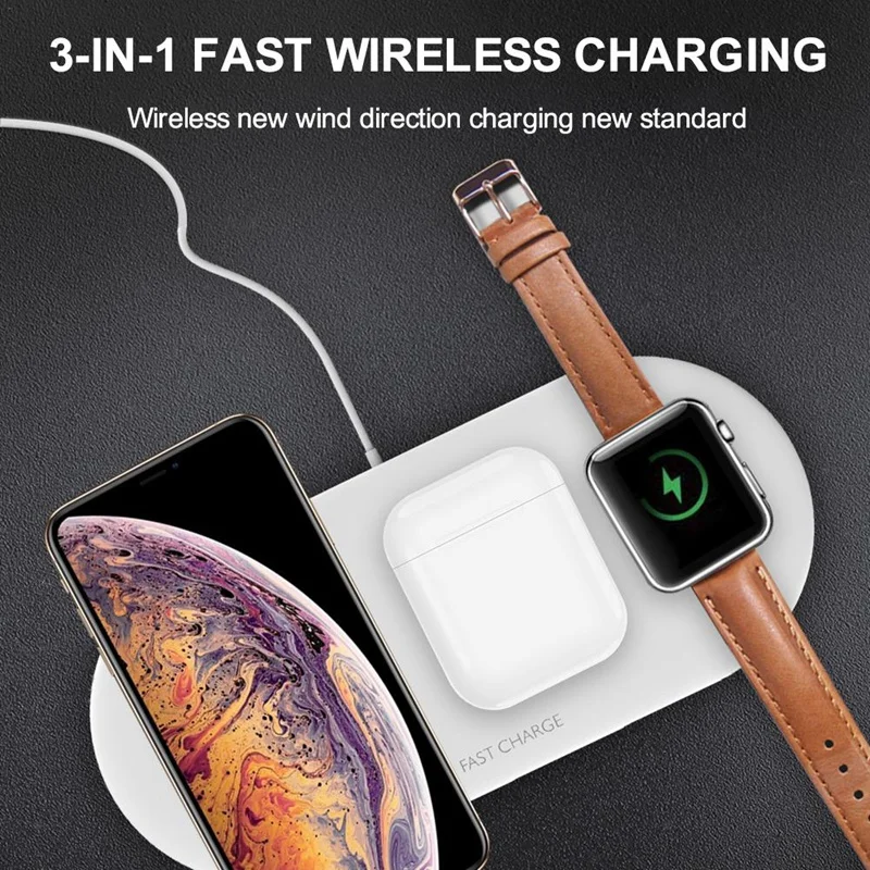 Retail Multi-function wireless charger 3-in-1 mobile phone holder base 10W QI fast charger for Iphone