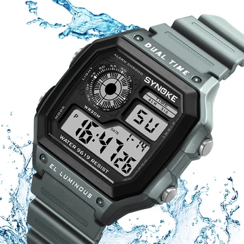 SYNOKE-reloj deportivo militar para hombre, Digital, LED, resistente al agua, luminoso, despertador, masculino, 2019