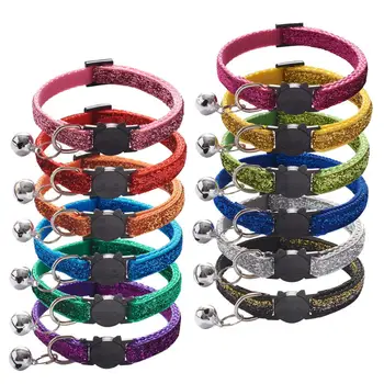 

12 Colors Adjustble Cat Collars Gold Glitter Colorful Breakaway Safety Pet Collar Bells for Cats Small Dogs Puppies Kittens