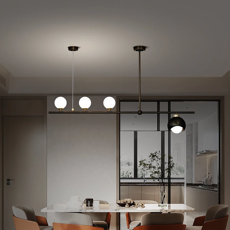 Copper Luxury Dining Living Room Chandelier Glass Ball Postmodern LED Pendant Lamp Bar Coffee Shop Restaurnat Long Hanging Light