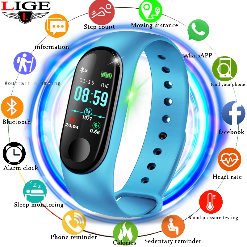 

LIGE 2019 New Smart Sport Watch IP67 Waterproof Fitness Watch Heart Rate Monitor Pedometer Smart Watch Relogio masculino+box