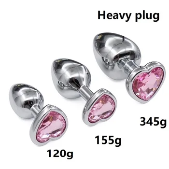 Huge heavy small medium large size set pink rainbow heart jewerly Crystal Metal anal beads butt plug insert p spot ass dildo 1
