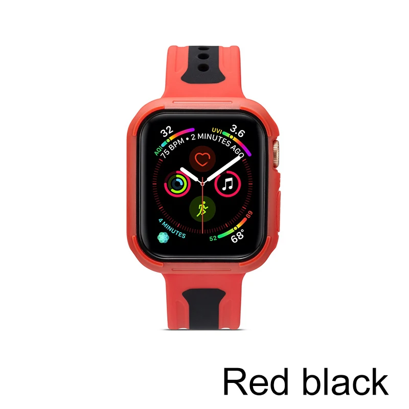 10 цветов Чехол для часов для Apple Watch Series 54 двойной цветной чехол Защитная рамка бампер 40 мм 44 мм для iWatch Band - Цвет: red black