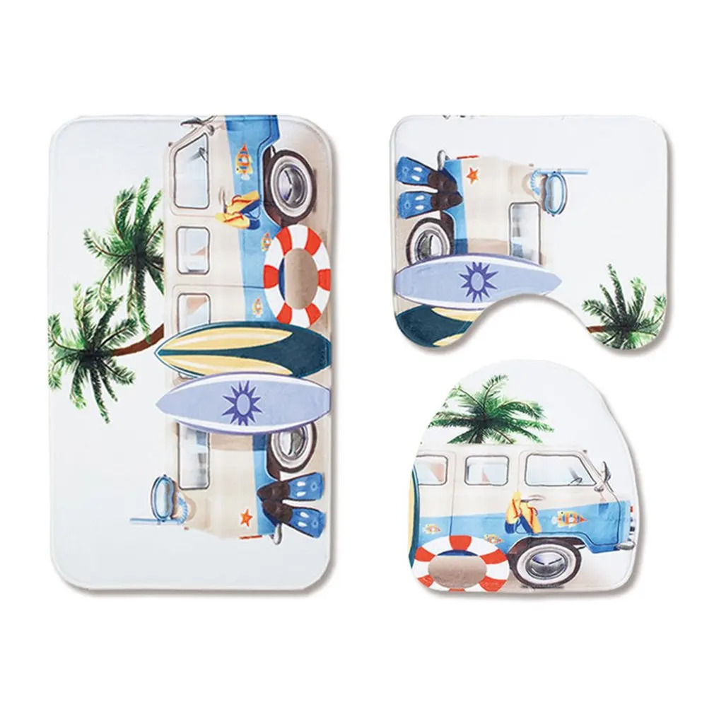 

Cartoon Bus Bathroom Carpet Rug Non-Slip Washroom Bath Rug Bathroom Carpet + Contour Pad + Toilet Lid Cover 3 Pcs/set