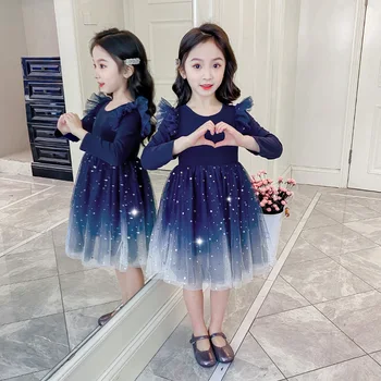 

INS Hot Spring and Autumn Girl Dress Children Party Costume Kids Formal EventsTutu Starry Dress Fluffy Wedding Gown 3 5 7 9T