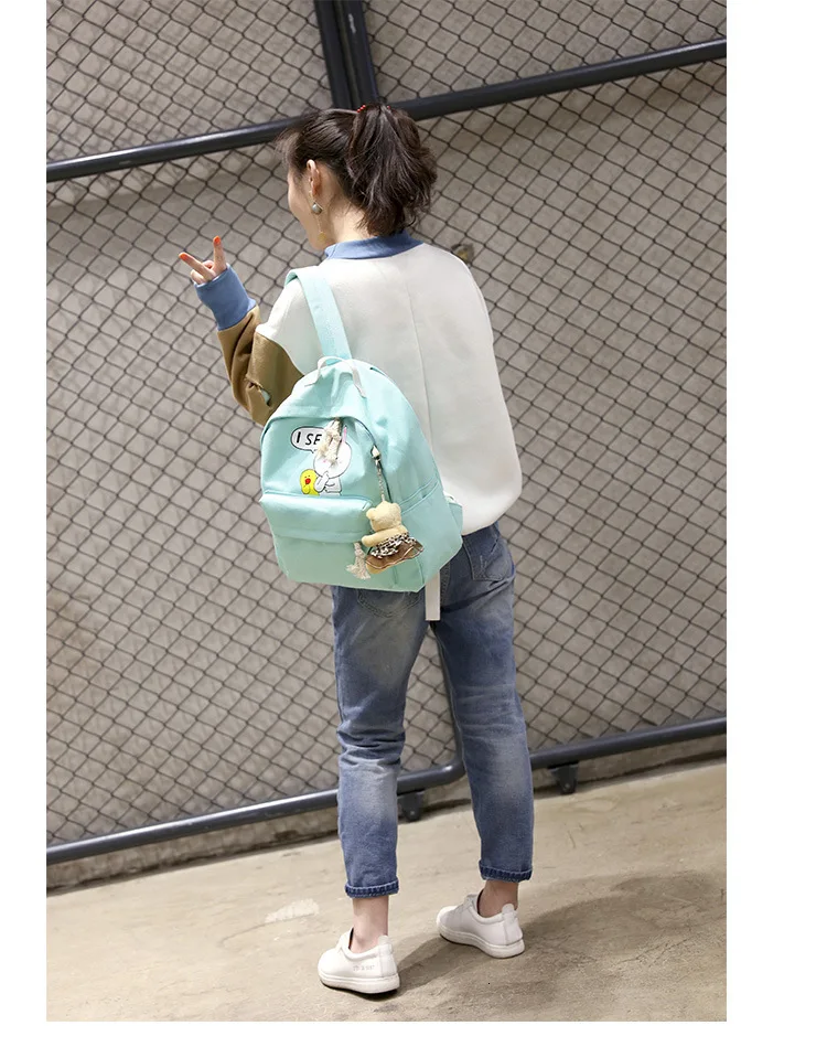 4pcs/set school bags Korean cute cartoon printing children backpacks for teenage girls High quality canvas school backpack