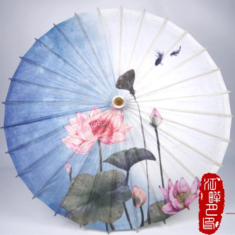 

JPY Autumn Lout Pond Scence Oil Paper Umbrella Kids Dance Hanging Paper Parasol Rainy day Waterproof Ancient Umbrella