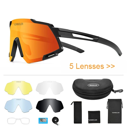 5 lens set orange NEWBOLER Polarized 5 Lens Cycling Sunglasses UV400 Mountain Road Bike Eyewear Outdoor Sport Cycling Glasses Bicycle Goggles - Цвет: 5 lens set orange