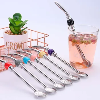 

3in1 Stainless Steel Drinking Straw Spoon Tea Filter Yerba Mate Straws Bombilla Gourd Reusable Tea Tool Washable Bar Accessory 4