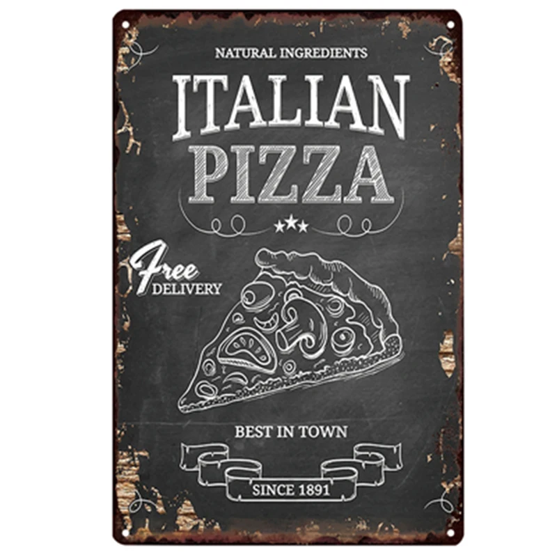 20*30 см итальянская пицца светодиодная жестяная вывеска для настенного декора искусство забавные кухонные знаки