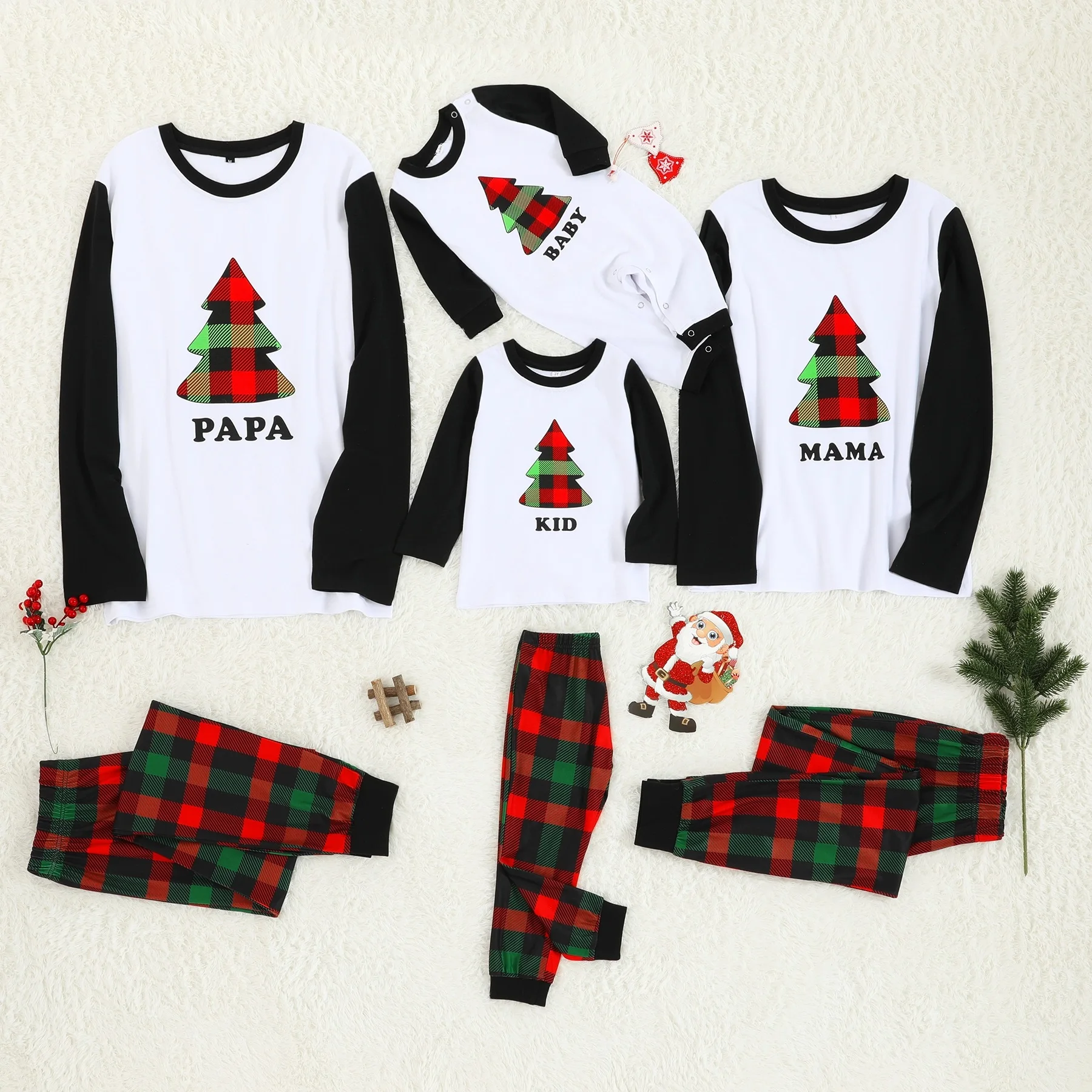 

PatPat Merry Christmas Tree Print Plaid Design Family Pajama Set Cotton Autumn Winter