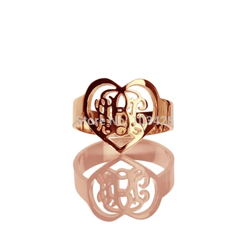 

AILIN Custom Monogram Rings Personal Rose Gold Color Heart Ring Initials Monogrammed Rings Love Name Ring For Women 0.59