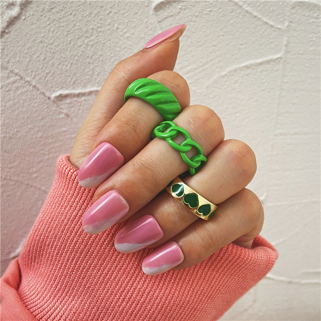 Heart Y2K Ring Set Open Cooper Rings For Women Candy Color Hand-painted Knuckle Rings Jewelry