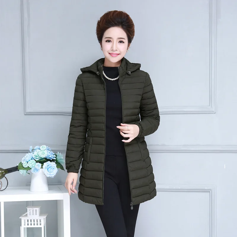 

2019 Winter off Season Cotton-padded Clothes Women's Mid-length Large Size Coat Mom Thin down Jacket Slim Fit Middle-aged Coat