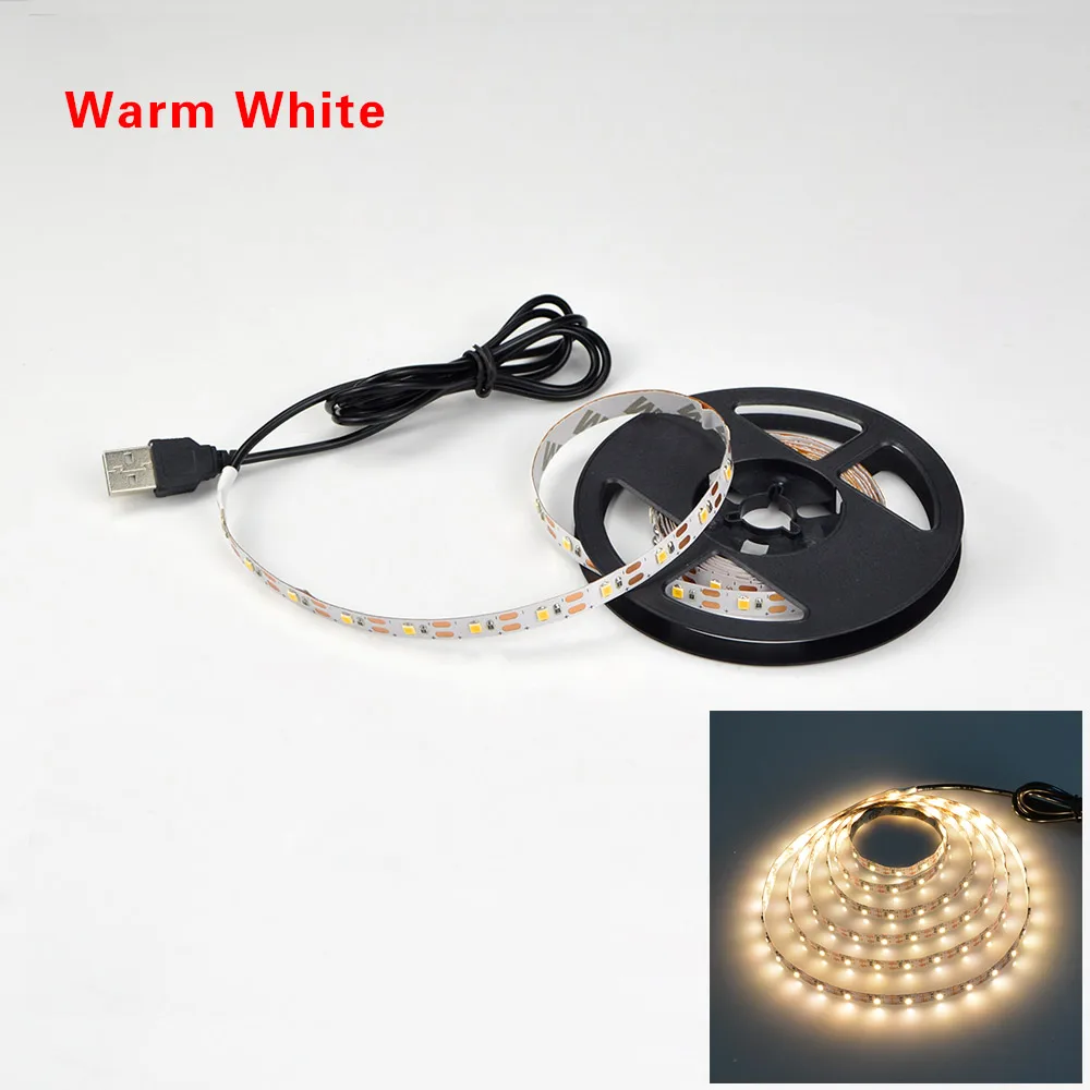 Светодиодный Светильник-ночник DC5V с usb-кабелем 50 см 1 м 2 м 3 м 4 м 5 м USB светодиодный светильник SMD 3528 для ТВ/ПК/ноутбука - Испускаемый цвет: Warm White