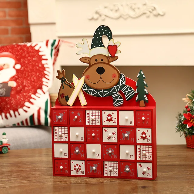 Christmas Ornament Craft Countdown Calendar Advent Home Desktop Drawer Living Room Decorative House Shape Wooden DIY Storage Box - Цвет: 07