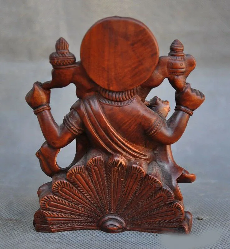wedding decoration 6"Old Tibet Boxwood wood Carved Buddhism Elephant Jambhala Ganesha Buddha Statue