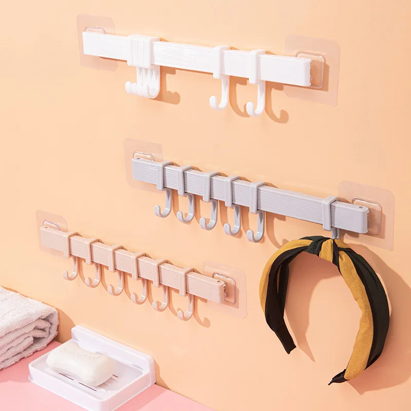 Bathroom Towel Rack Paste Free Punching Kitchen Single Rod Rag Rack Bathroom Thickened Towel Bar 6 Hooks