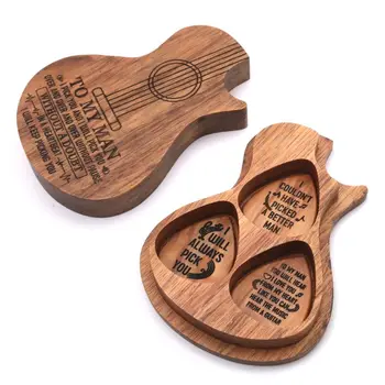 

4pcs Wooden Guitar Pick Box with 3 Picks 3 Compartments Paddles Wood Container