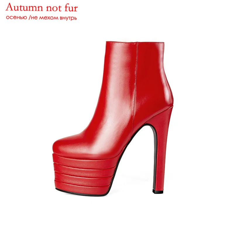 red not fur MORAZORA/ г.; популярная обувь из натуральной кожи; женские ботильоны с круглым носком на высоком каблуке; ботинки на платформе; пикантная женская свадебная обувь для вечеринки - Цвет: red not fur