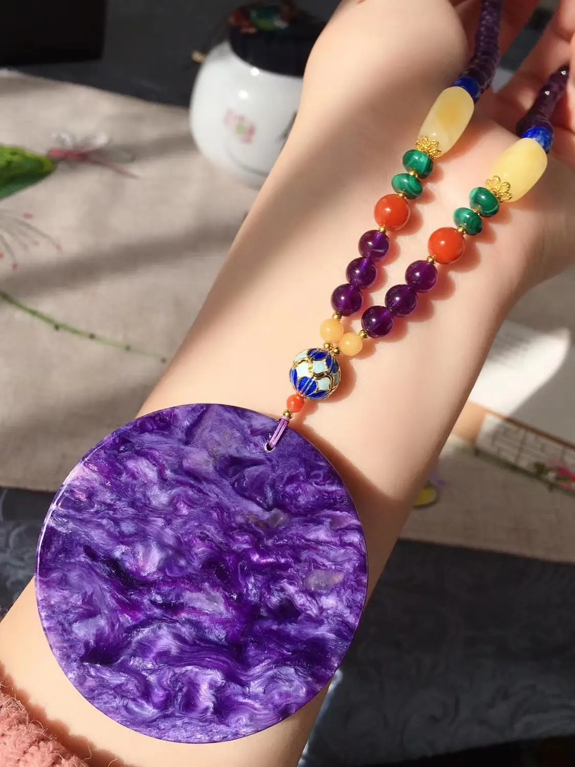 

Z206 Fine Jewelry Russia Origin 100% Natural Charoite Gemstone Female Pendant Necklaces Christmas Gift