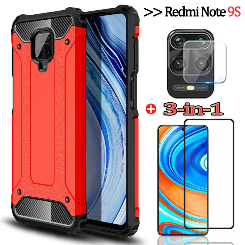 3 в 1чехол очки для камеры+защитный чехол redmi note 9 s xiaomi 9s бампер редми нот 9про сяоми
