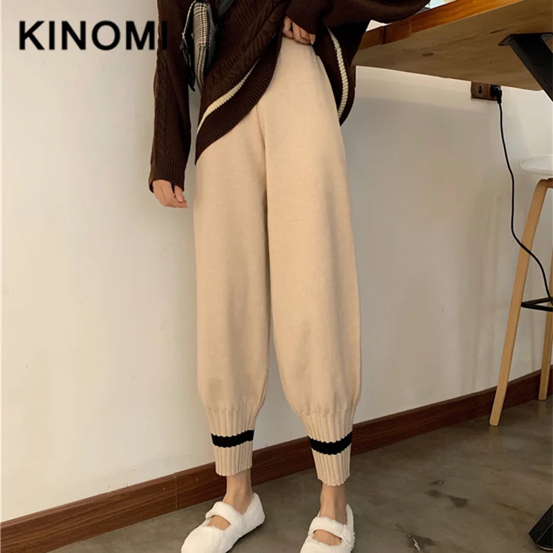 KINOMI Зимние трикотажные плотные теплые женские брюки 2019 новые шаровары с высокой
