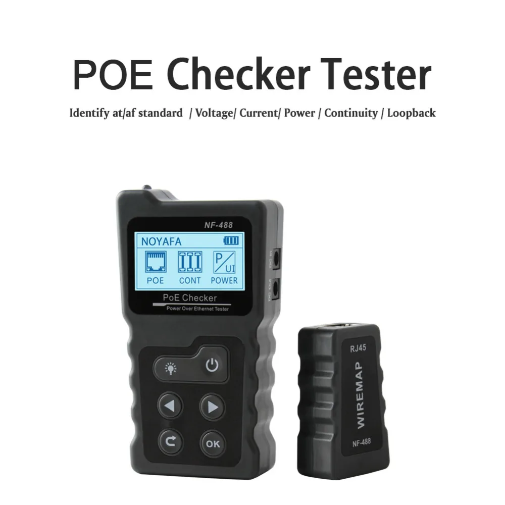 LCD Network Cable Tester Lan Test PoE Checker NF-488 Inline PoE Voltage Current