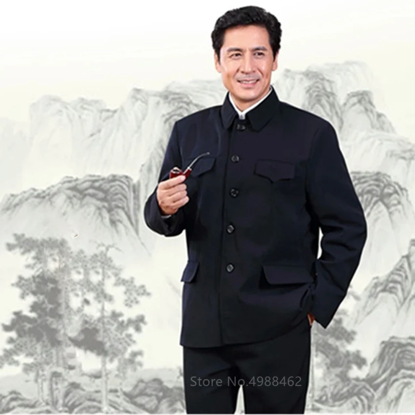 Traditional Chinese Tang Suit for Men Jacket Coat New Year Spring Festival Tunic Zhongshan Mao Suit Blazer Knitting Pockets Top