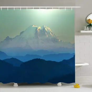 

Shower Curtain Set with Hooks 72x78 Country Blue Man Climb Mount Rainier Sunrise Calm National Snow Park Nature Sky Parks indoor