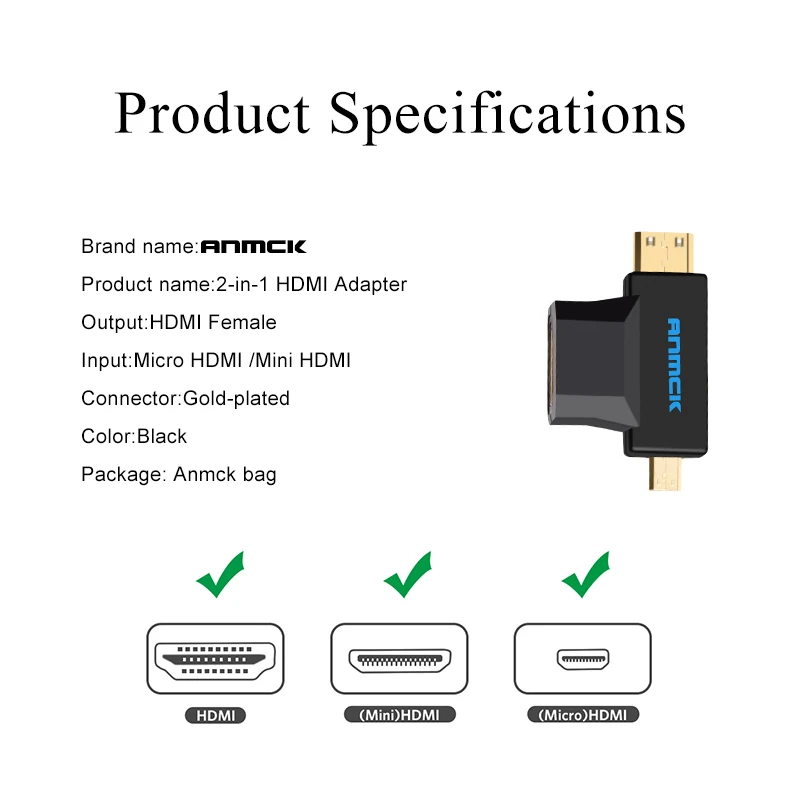 Anmck Micro HDMI к HDMI адаптер 4K Micro Mini HDMI мужчин и женщин преобразователь кабельного разъема для Gopro Hero камеры