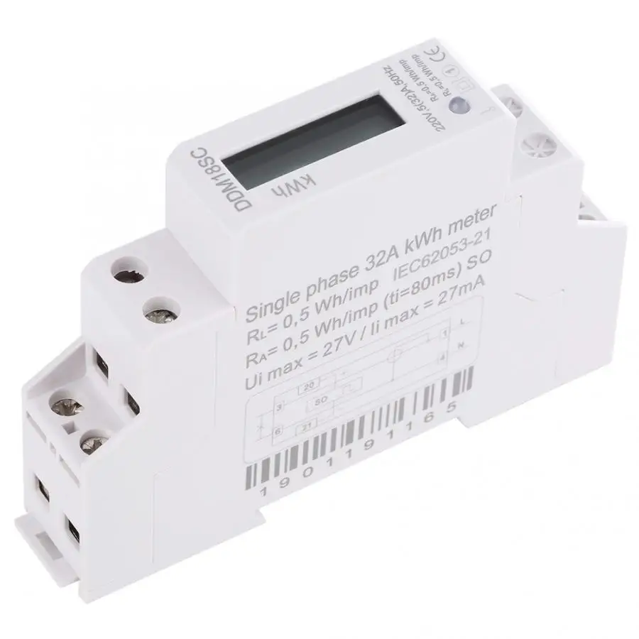 1P LCD Digital Display Single Phase Din Rail Electricity Power Consumption Energy Meter electric meter