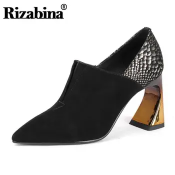 

RIZABINA Women Pumps Real Leather Patchwork Snake Print High Heel Shoes Women New Spring Pointed Toe Party Footwear Size 34-39