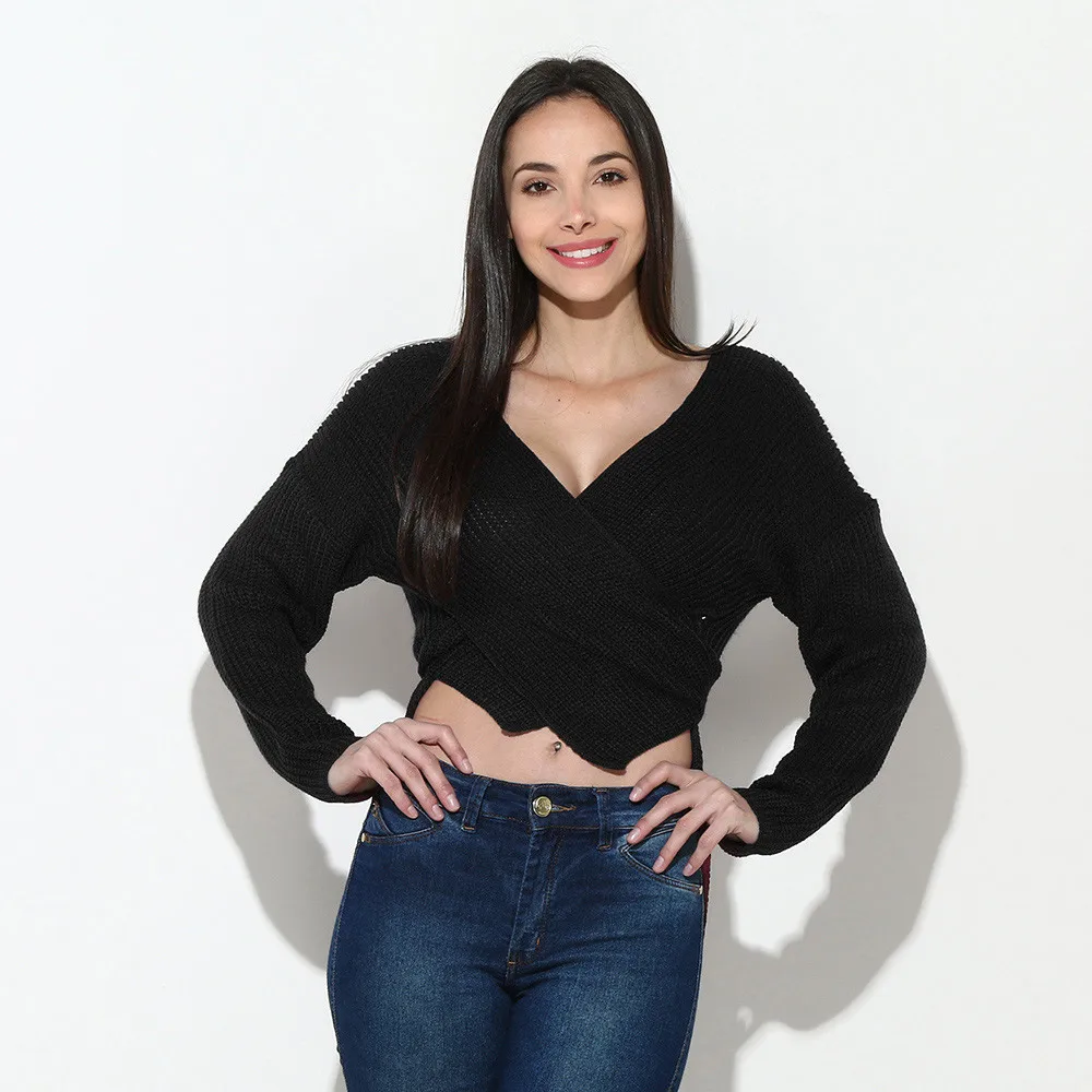 Sweater Women Pullover Sweaters Autumn V-neck Long Sleeve Korean Style Women Sweters Women Invierno 2019 Crop Sweater Sweater Women Pullover Sweaters Autumn V-neck Long Sleeve Korean Style Women Sweters Women Invierno 2019 Crop Sweater