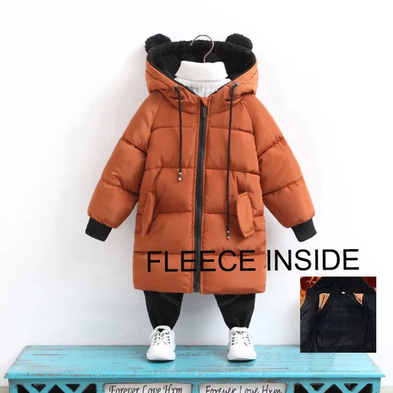 brown fleece COOTELILI/зимние куртки для девочек и мальчиков; зимние комбинезоны для девочек; теплое пальто; одежда для маленьких мальчиков; детская одежда; 80-130 см - Цвет: brown fleece