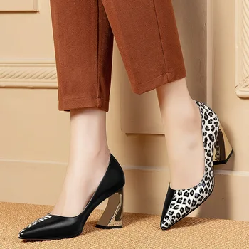 

Doratasia 2020 Dropship Big Size 42 Leopard Pointed Toe Hoof High Heels Genuine Leather Brand Pumps Woman Shoes Women