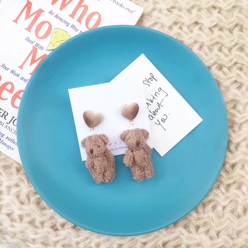 Brown Bear 02 Новинка, корейские креативные серьги ручной работы с милым плюшевым медведем, осенне-зимние женские Висячие серьги, модные ювелирные аксессуары - Окраска металла: Brown Bear 02