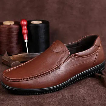 

leather middle old spring dad shoes comfortable slip-on business casual men's shoes black