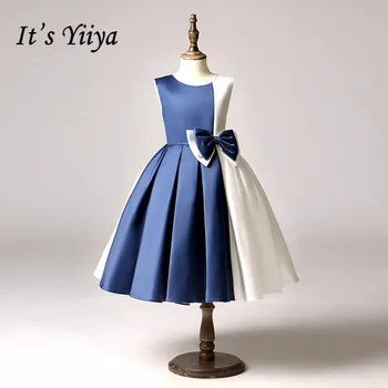 

Flower Girl Dresses For Party It's Yiiya B017 Contrast Color O-Neck Sleeveless Pageant Dress For Girls Bow Girls Princess Gown