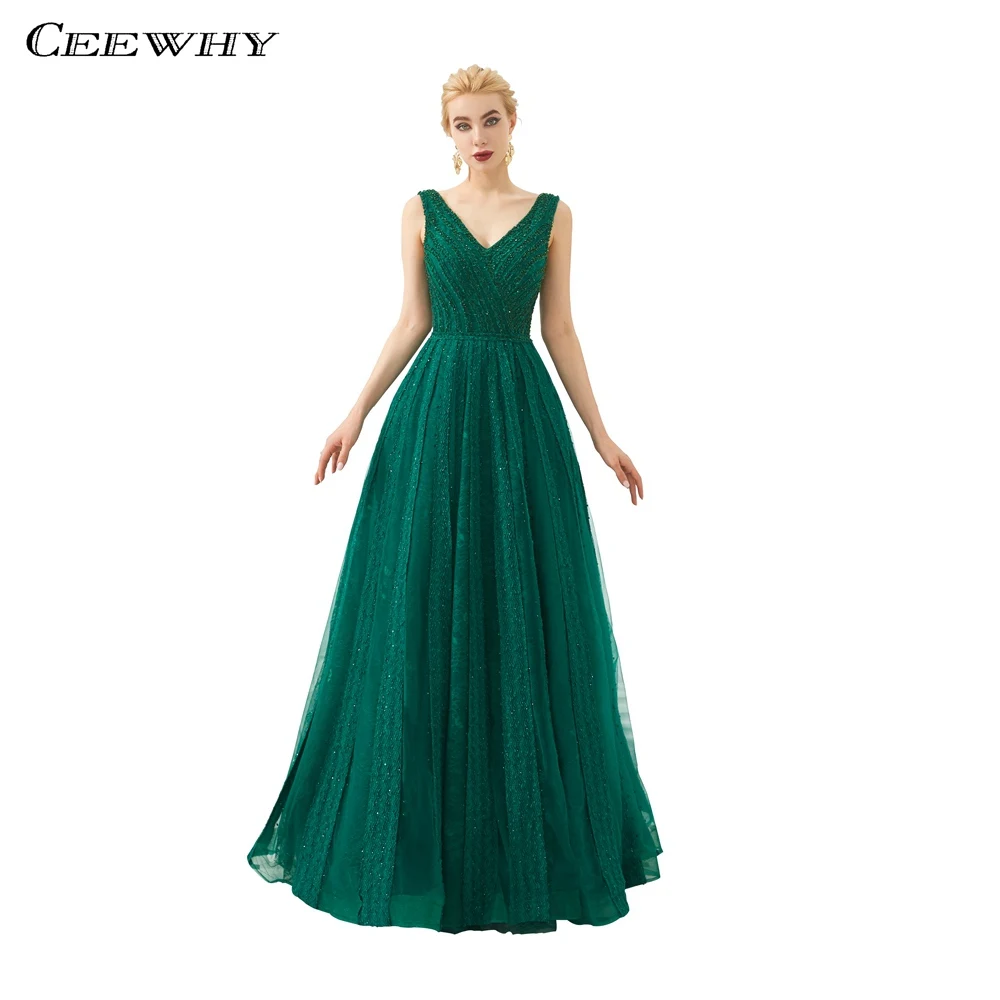 

CEEWHY Long Lace Appliques Beads Evening Dress Dubai Saudi Arabic Long Elegant Formal Evening Gown Mother of the Bride Dresses