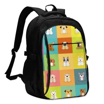 

Hot USB Charging Laptop Women's Backpack For Teenage Students Girls School Backpack Abstract Cute Dogs Travel Bagpack