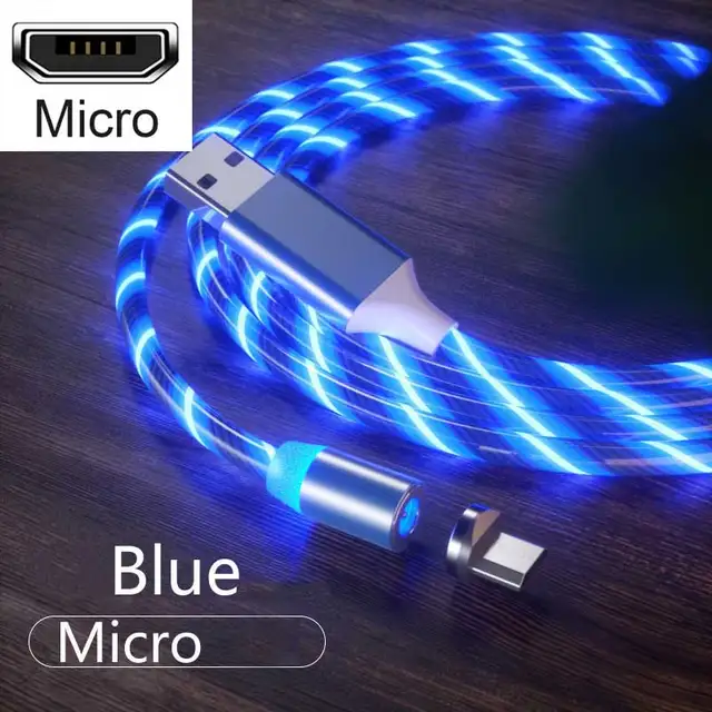 3 In1 Magnetic Current Luminous Lighting Charging Mobile Phone Cable Cle Usb C Cable LED Micro USB Type C for Iphone Huawei P50 For Micro Blue