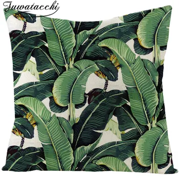 

Fuwatacchi Rainforest Palm Leaves Plants Cushion Cover Green Leaves Throw Pillow Cover Green Pillowcase Home Sofa Decor 45X45cm