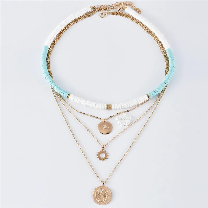 Чокер женский из полимерной глины многослойное ожерелье золотистого цвета с