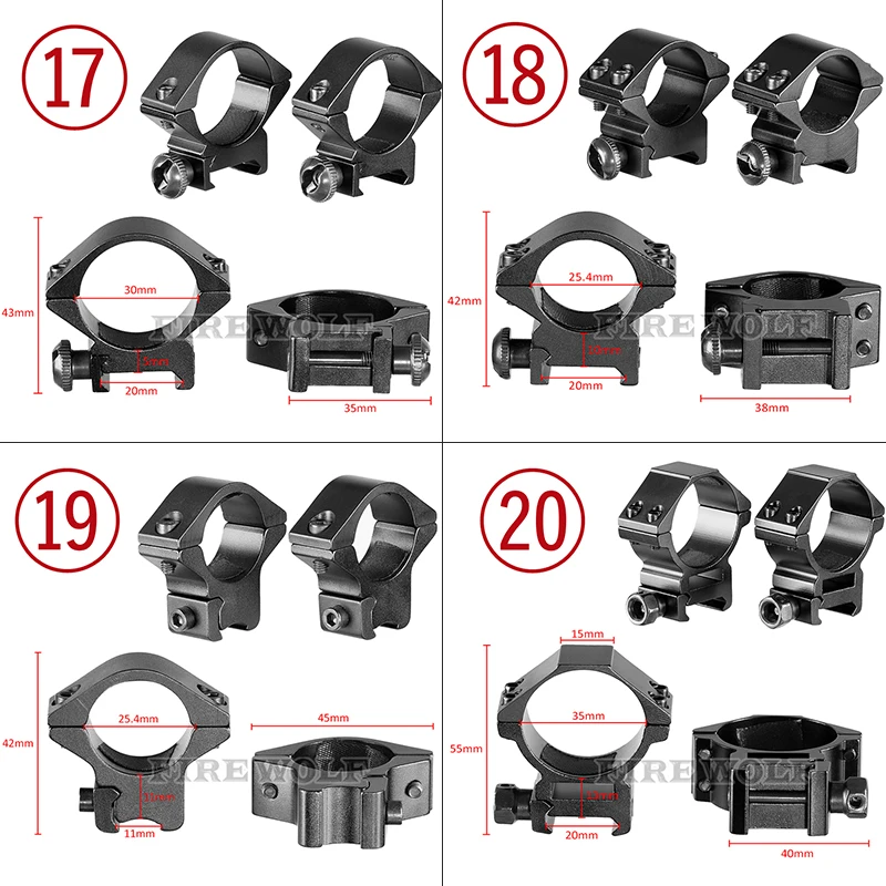 FIRE WOLF 11mm/20mm Riflescope mounting gun Picatinny Slide ring dovetail rail 30mm/25.4mm/35mm for hunting Airsoft accessories