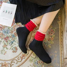 Японские осенние и зимние толстые теплые шерстяные кружевные ворсовые Носки для колледжа, толстые шерстяные короткие сапоги, женские носки